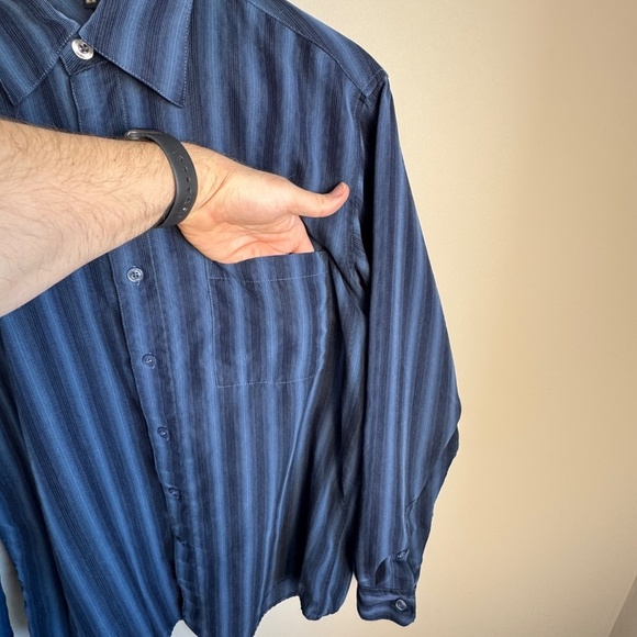 Britches Men's Long‎ Sleeve Button Up Shirt Blue/Black Size Medium Velvet Feel - Picture 3 of 13